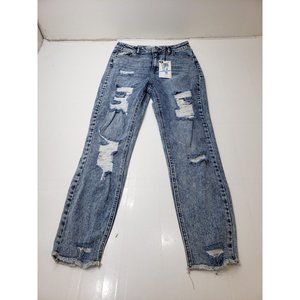Tinseltown Womens Size 9/29 Mom Jeans High Rise Distressed Raw Hem Acid Wash NWT